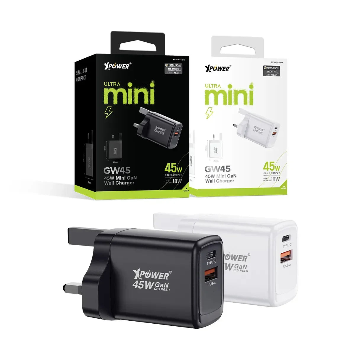 XPower 45W GaN Mini Wall Charger - Black XPower 45W GaN Mini Wall Charger - Black